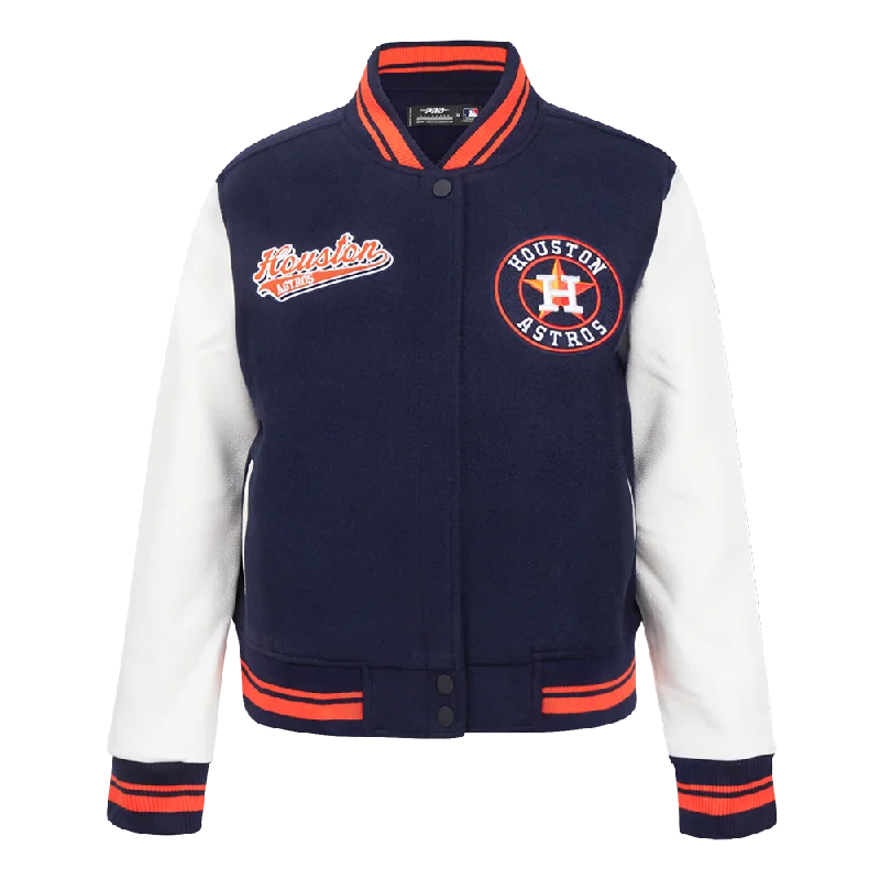 breathable softshell jacket for women -MLB HOUSTON ASTROS SCRIPT TAIL WOMEN'S WOOL VARSITY JACKET (MIDNIGHT NAVY/ORANGE/MIDNIGHT NAVY)