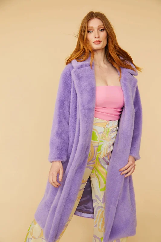 ladies' sporty windbreaker -Purple Faux Fur Duchess Maxi Coat