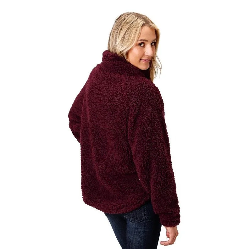 cozy teddy coat for ladies -Roper Western Jacket Womens Polar Fleece Wine 03-098-0250-6177 WI