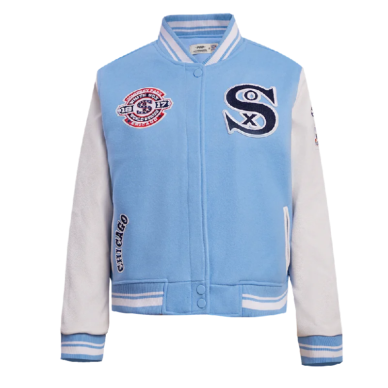 women's teddy bear coat -MLB CHICAGO WHITE SOX RETRO CLASSIC WOMEN'S RIB WOOL VARSITY JACKET (UNIVERSITY BLUE/WHITE)