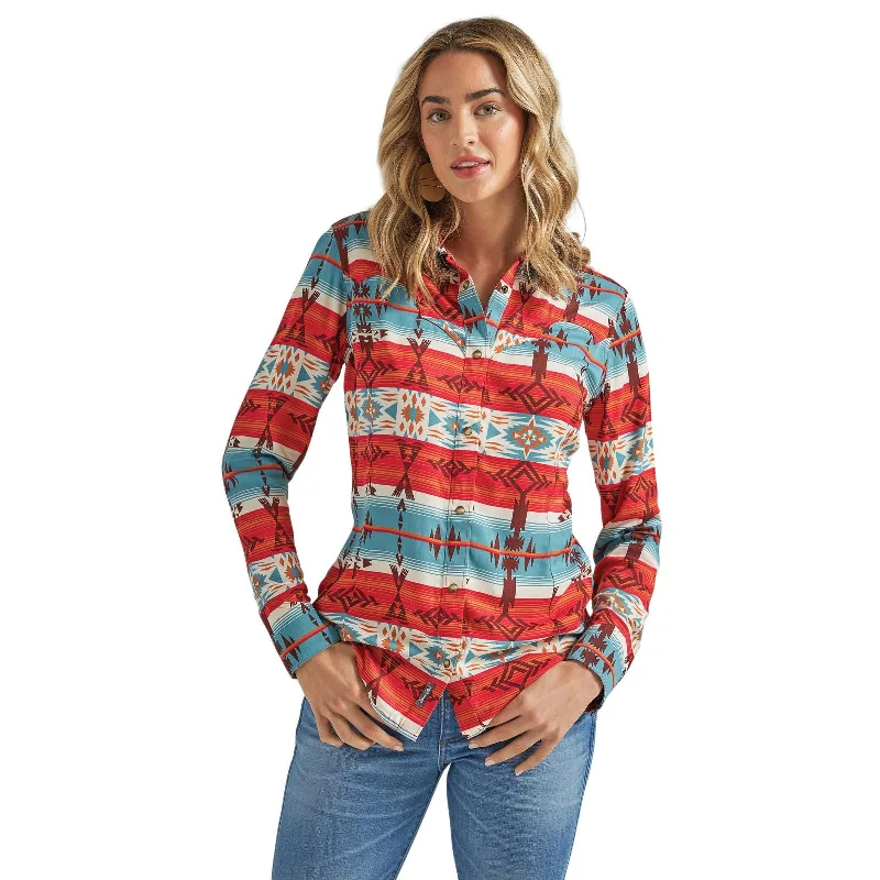 women's sporty zip-up pullover -Wrangler Retro® Americana Snap Shirt - Blue/Red