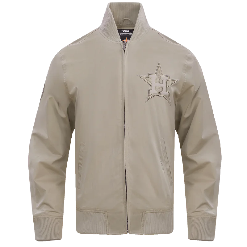 urban style cropped puffer jacket -MLB HOUSTON ASTROS NEUTRAL TWILL JACKET (TAUPE)