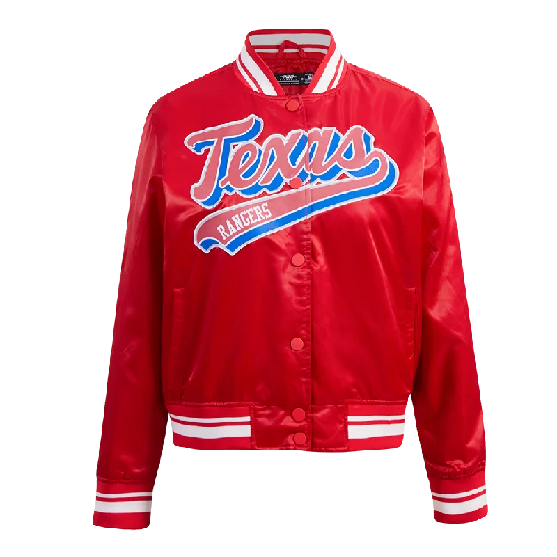 women's classic pea coat -MLB TEXAS RANGERS SCRIPT TAIL WOMEN'S SATIN JACKET (RED)