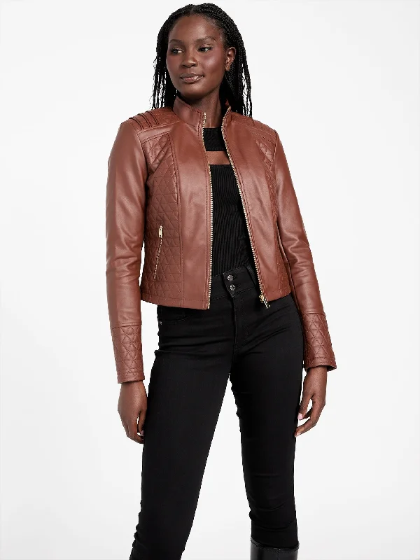 women's classic pea coat -Iden Quilted Faux-Leather Jacket