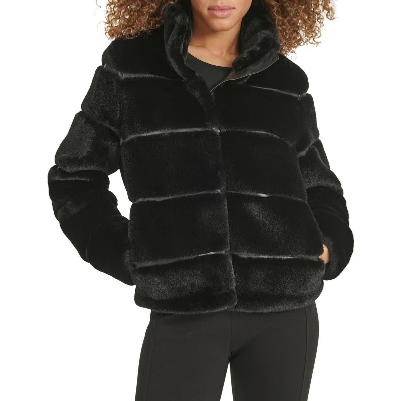 women's biker-style leather jacket -Karl Lagerfeld Paris Womens Faux Fur Outerwear Faux Fur Coat