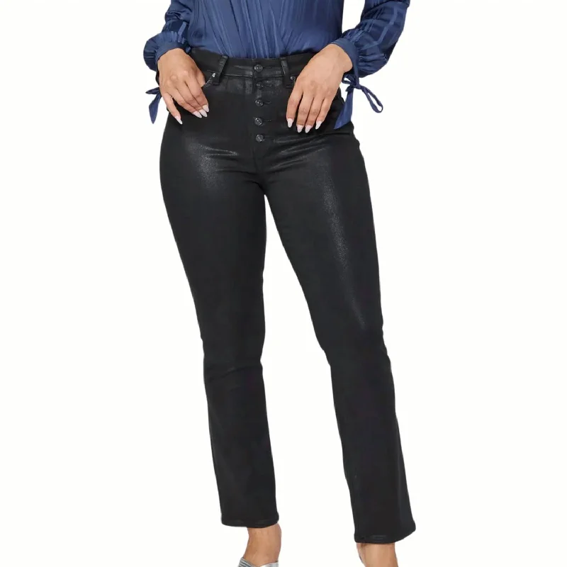 relaxed bootcut jeans for women -Accent Straight Leg Jean In Black Fog Luxe Coating