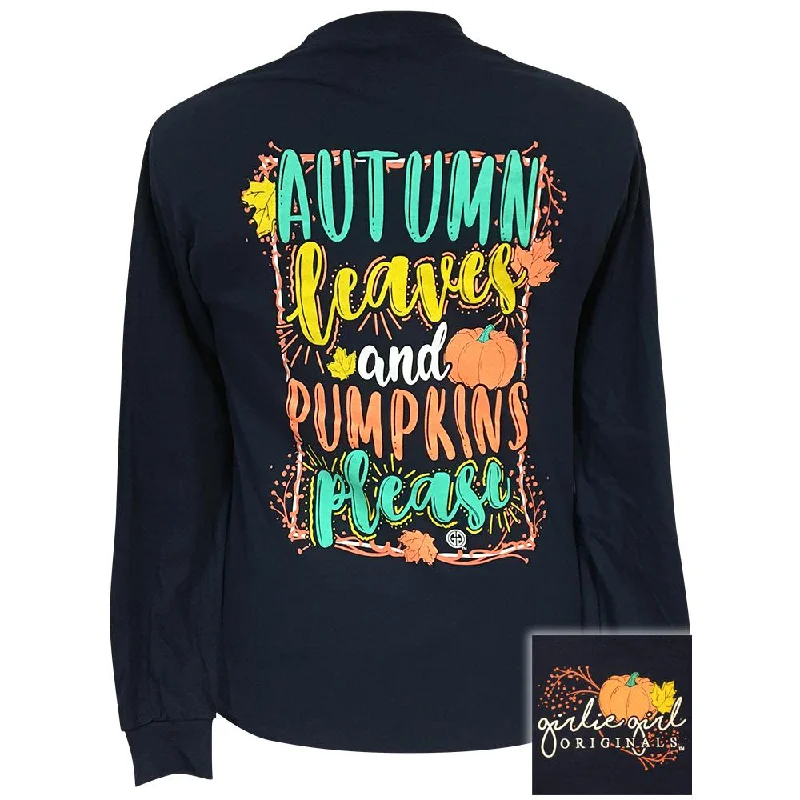 women's soft lounge top -Autumn Leaves-Navy LS-1917