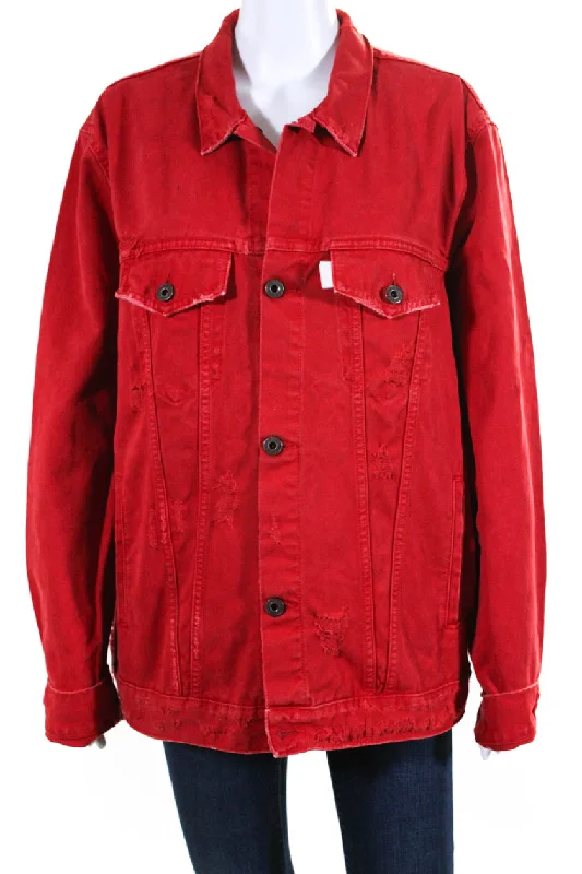 women's lightweight cargo jacket -Off-White Red Denim Jacket