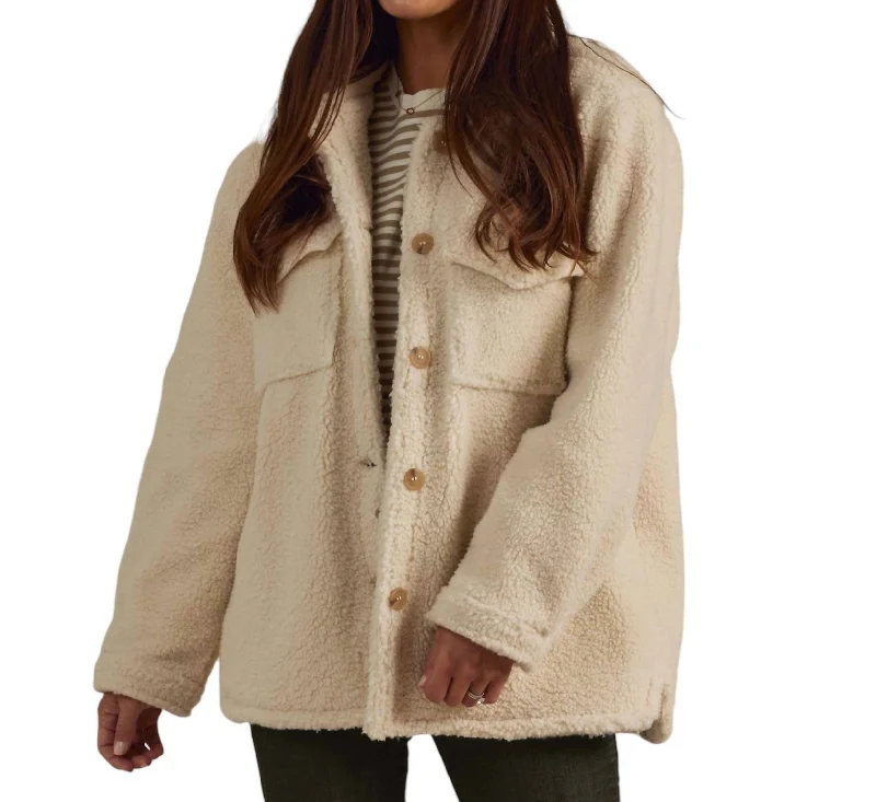 casual zip-up hoodie jacket for women -Shearling Chore Coat In Natural