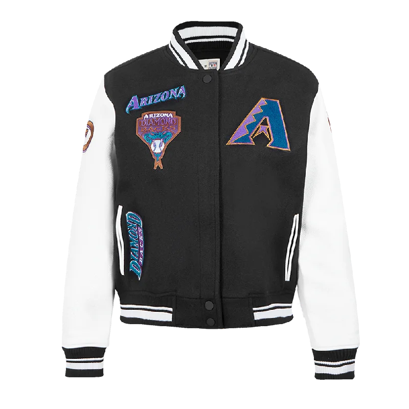 women's relaxed boyfriend blazer -MLB ARIZONA DIAMONDBACKS RETRO CLASSIC WOMEN'S RIB WOOL VARSITY JACKET (BLACK/WHITE)