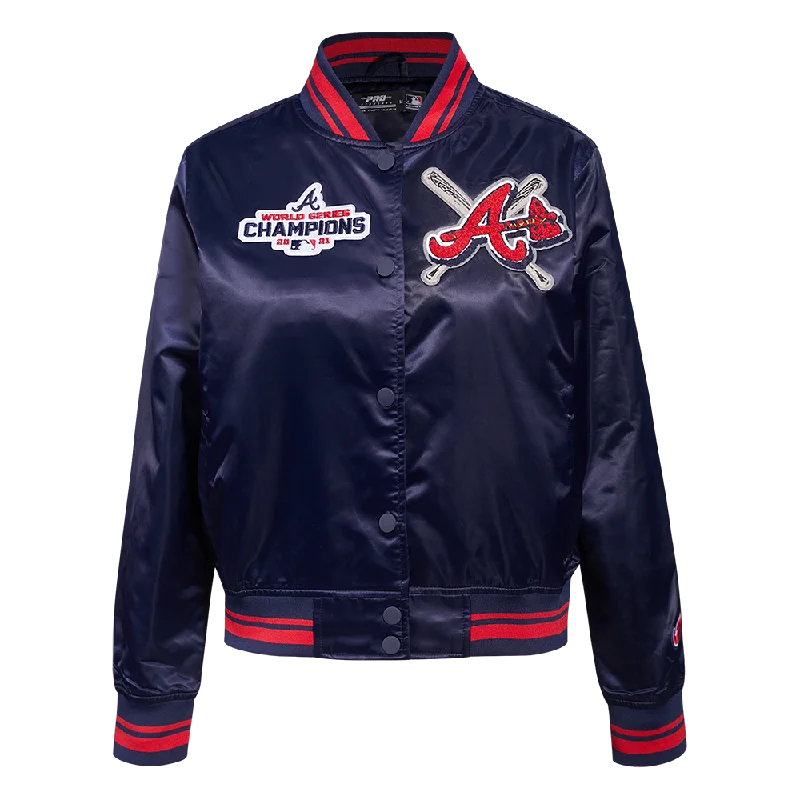 women's lightweight jacket -MLB ATLANTA BRAVES MASHUP WOMEN'S RIB SATIN JACKET (MIDNIGHT NAVY/RED/MIDNIGHT NAVY)