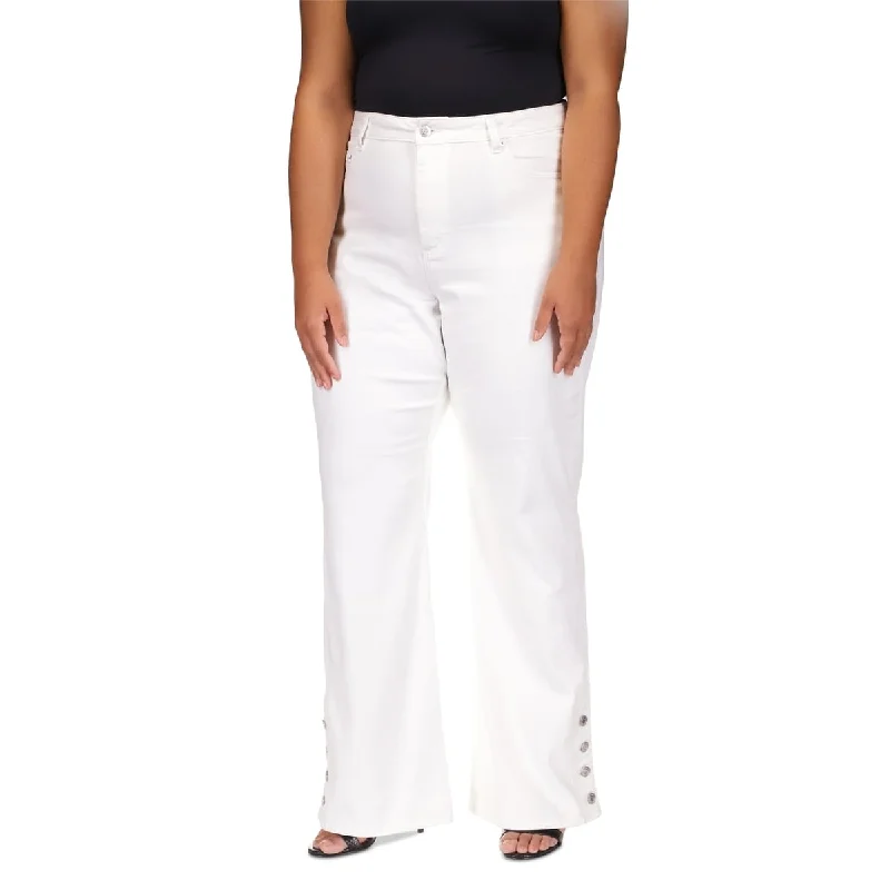 ladies' cropped flare jeans -Michael Kors Women's Selma Button Hem Jeans White Size 14W