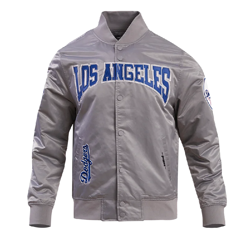 versatile trench coat for ladies -MLB LOS ANGELES DODGERS CREST EMBLEM SATIN JACKET (GRAY)