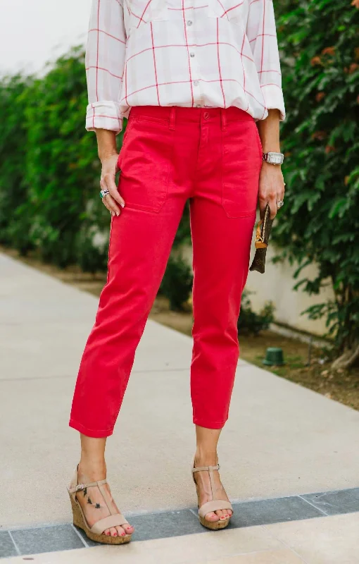 comfortable stretch bootcut jeans -Peace Crop Chino In Red