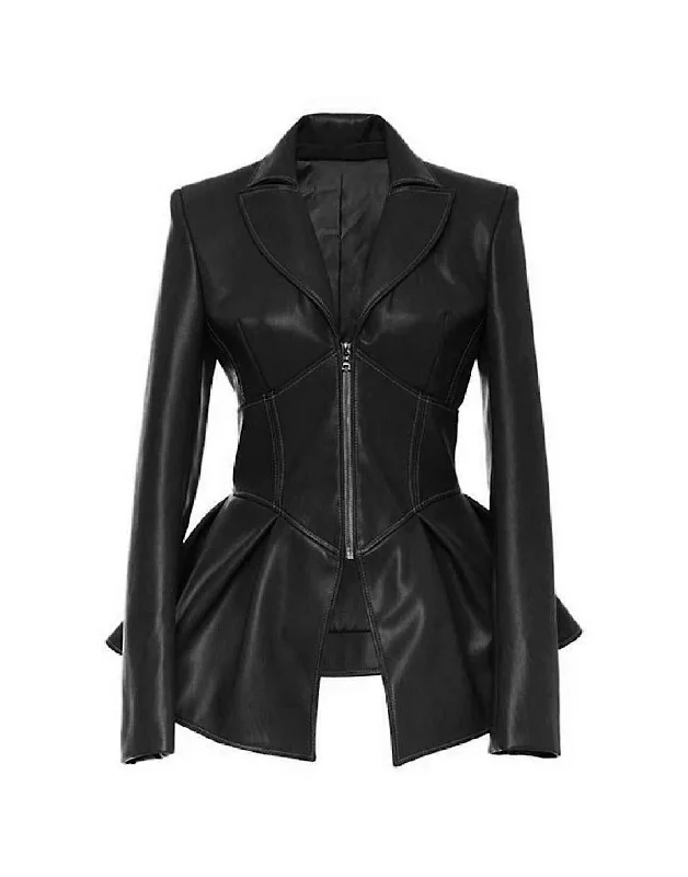 breathable softshell jacket for women -Faux Leather Corset Style Waist Jacket