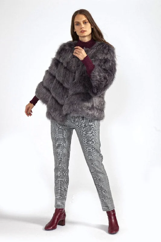 women's mid-length wool coat -Grey Faux Fur Ella Coat