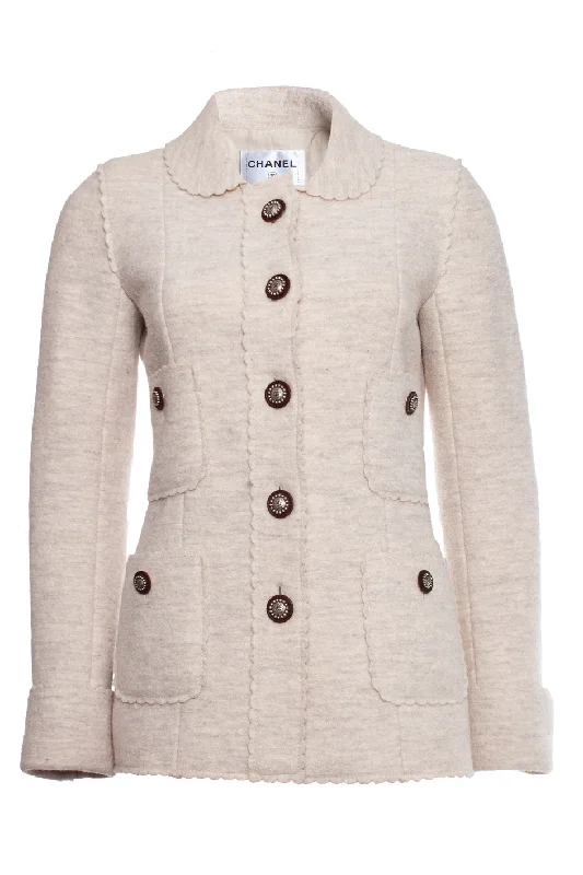 military-style coat for women -cream colored wool jacket