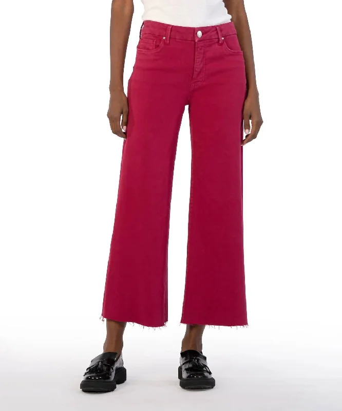 women's tapered denim jeans -Meg High Rise Fab Ab Wide Leg Jeans In Dragon Fruit