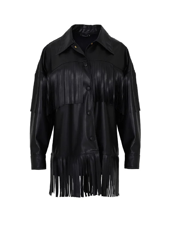 women's long trench coat -Fringe Faux Suede Jacket