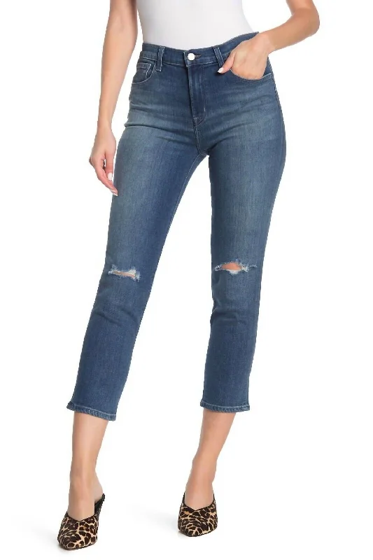 women's retro flared denim -Ruby High Rise Crop Cigarette Jeans In Catch Destruct