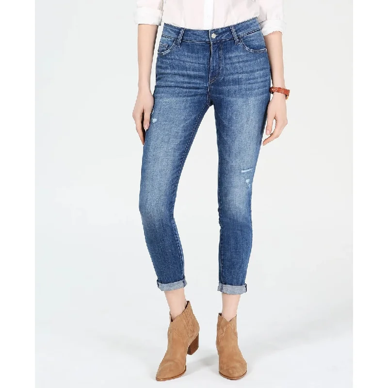 ladies' cropped denim pants -M1858 Women's Kristen Cuffed Ripped Jeans Blue Size 30