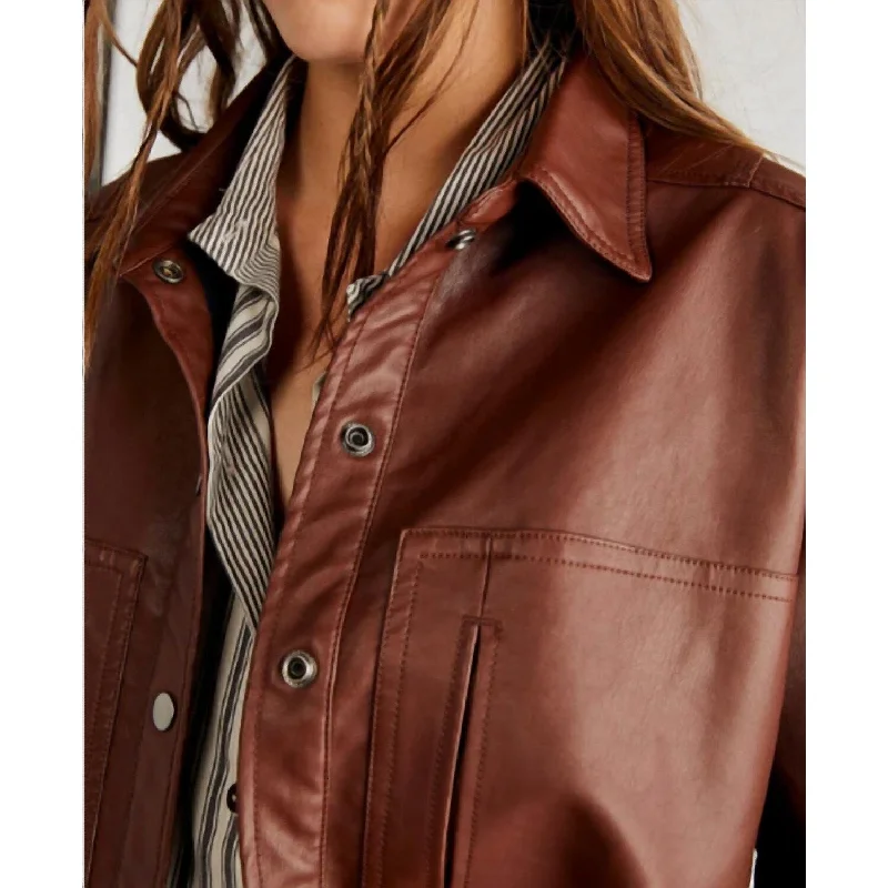 ladies' long hooded winter coat -Free People - Easy Rider Vegan Jacket