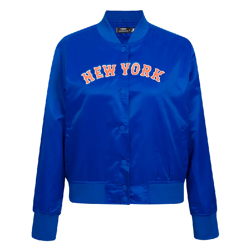 double-layered long coat for women -MLB NEW YORK METS CLASSIC WOMEN'S SATIN JACKET (ROYAL BLUE)