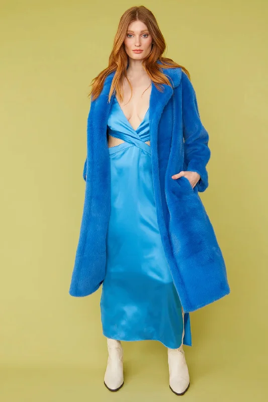 women's oversized corduroy jacket -Blue Faux Fur Maxi Duchess Coat