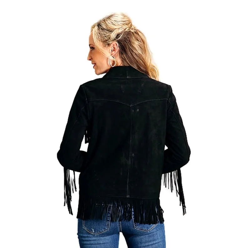 casual oversized shacket for women -Stetson Western Jacket Womens Fringe Black 11-098-0539-0078 BL