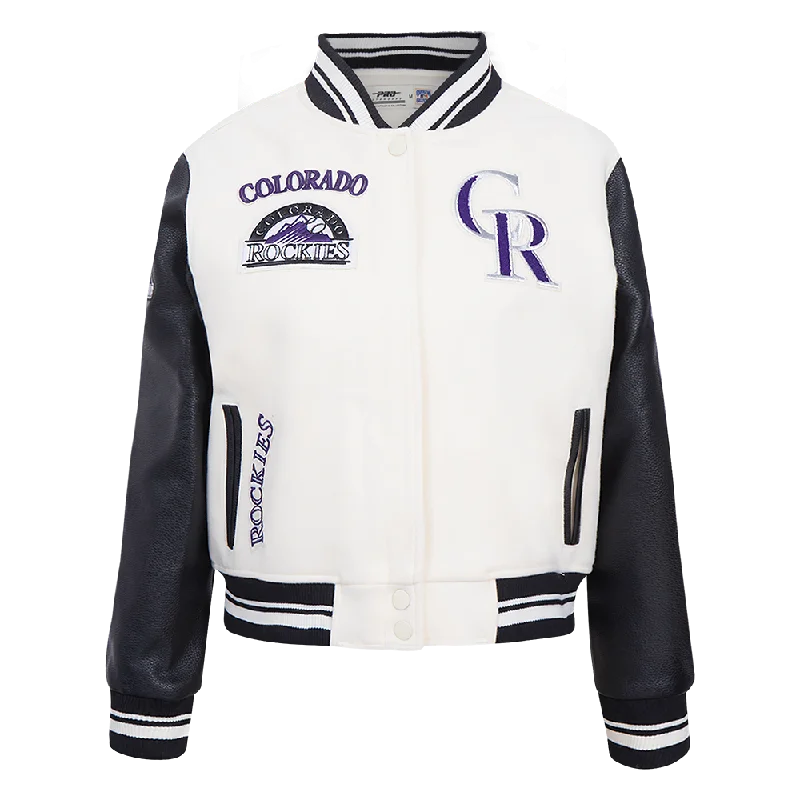 versatile trench coat for ladies -MLB COLORADO ROCKIES RETRO CLASSIC WOMEN'S RIB WOOL VARSITY JACKET (EGGSHELL/ BLACK)