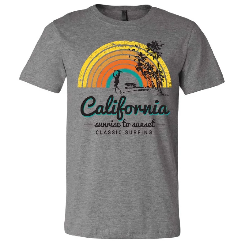 ladies' long sleeve top -California Classic Sunrise Surfing Asst Colors Mens Lightweight Fitted T-Shirt/tee