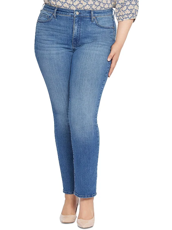 ladies' casual mid-rise jeans -Plus Womens High Rise Stretch Slim Jeans