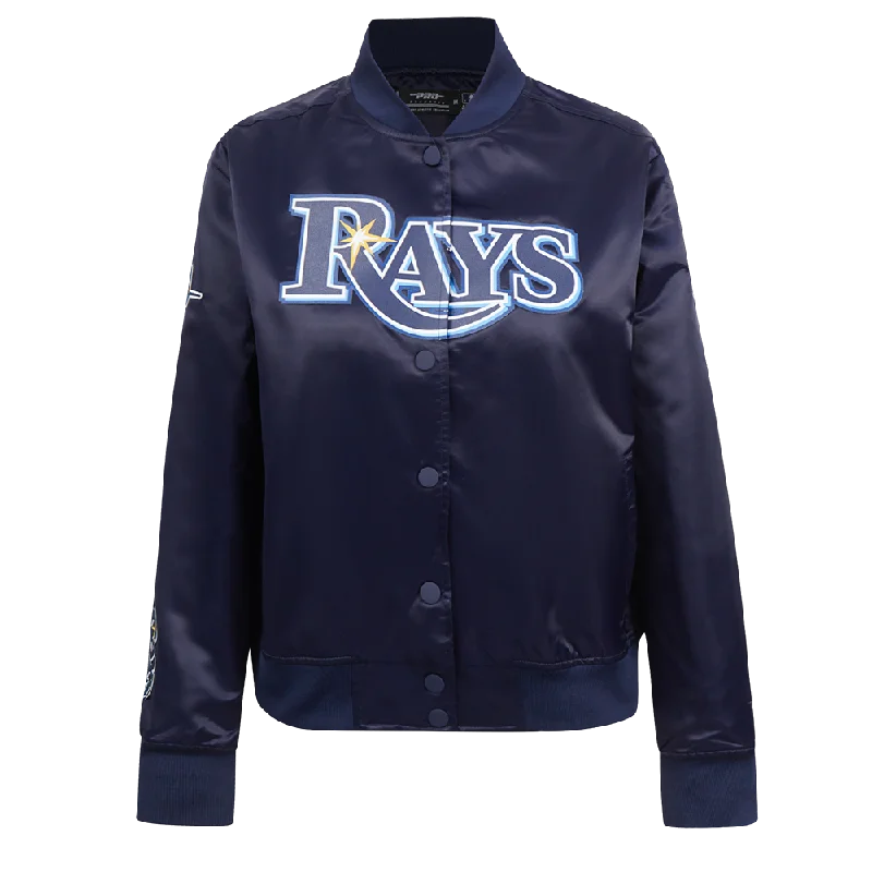 women's teddy bear coat -MLB TAMPA BAY RAYS CLASSIC WOMEN'S SATIN JACKET (MIDNIGHT NAVY)