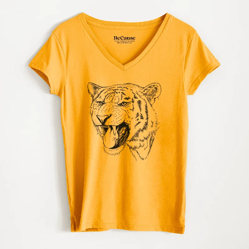 women's twist-front blouse -Siberian Tiger - Panthera tigris altaica - Women's 100% Recycled V-neck