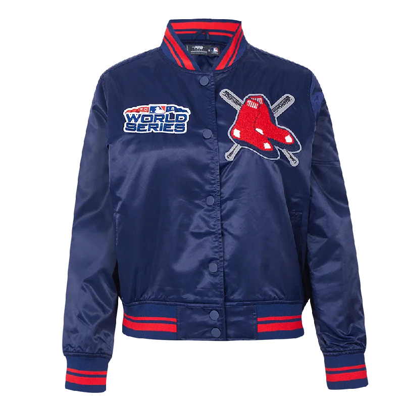 urban streetwear jacket for women -MLB BOSTON RED SOX MASHUP WOMEN'S RIB SATIN JACKET (MIDNIGHT NAVY/RED/MIDNIGHT NAVY)