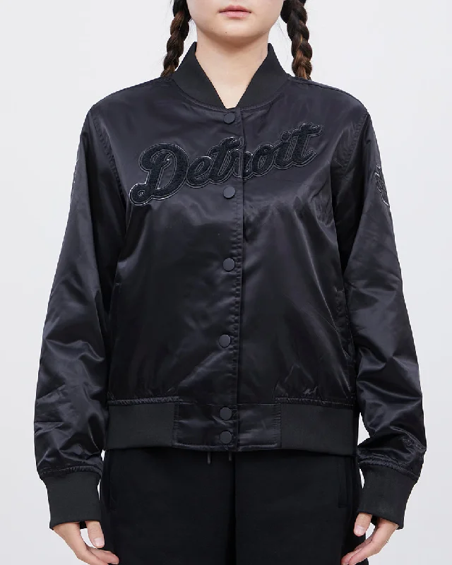 lightweight packable jacket for women -MLB DETROIT TIGERS TRIPLE BLACK WOMEN'S SATIN JACKET (TRIPLE BLACK)