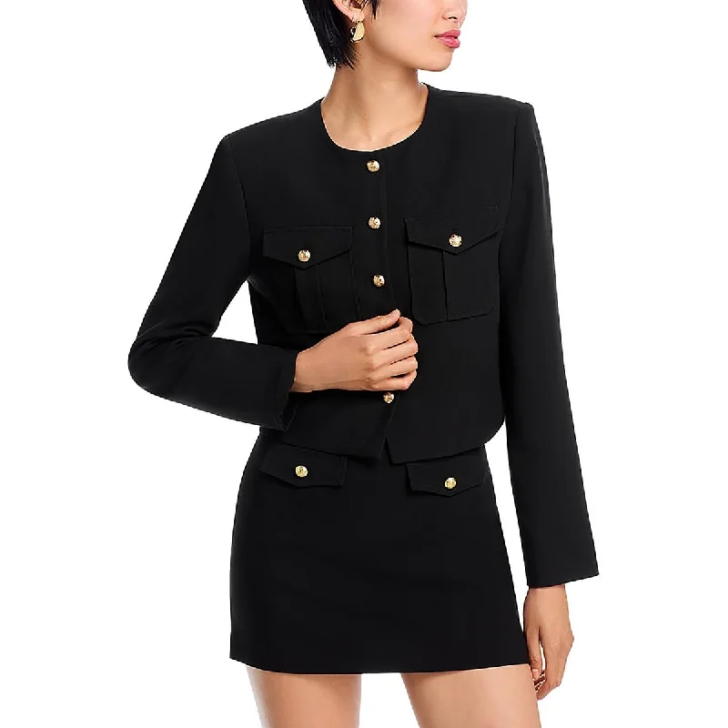 chic oversized blazer for women -Steve Madden Womens Shoulder Pads Cropped Soft Shell Jacket