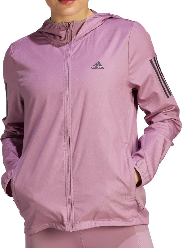 women's teddy bear coat -adidas Own The Run Hooded Windbreaker Womens Running Jacket - Pink