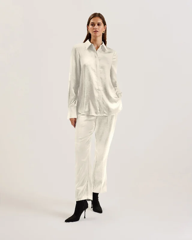 winter parka for women -Sonora Long Line Satin Shirt Ivory