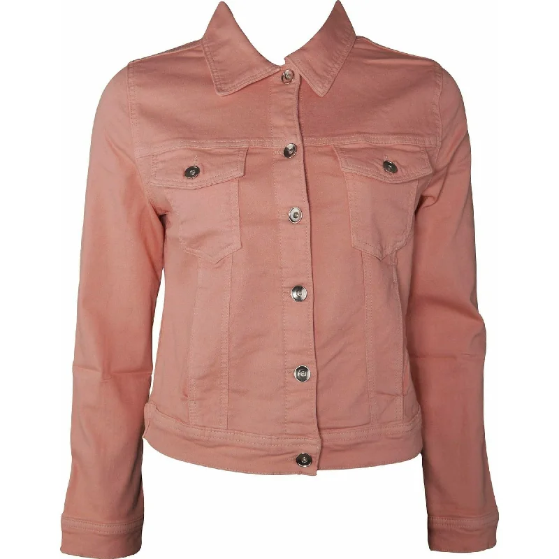 cozy teddy coat for ladies -Amara Reya AR Feather Womens Denim Jacket - Pink