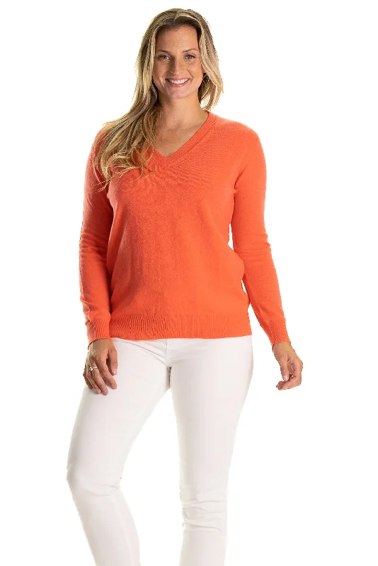 women's twist-front blouse -The Everyday 100% Cashmere V-Neck in Coral