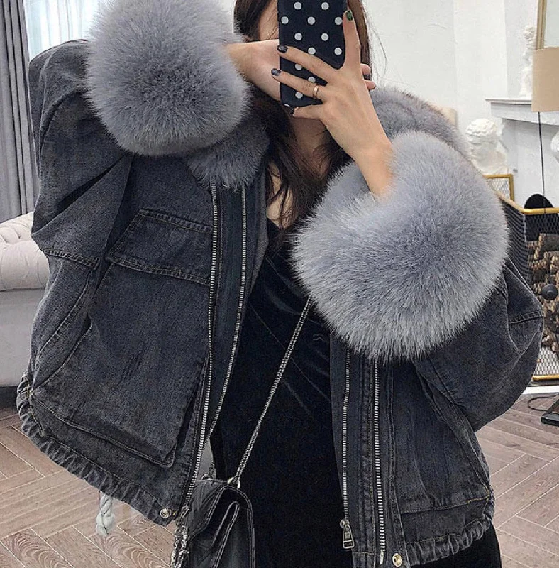 Blue Denim with Gray Fur