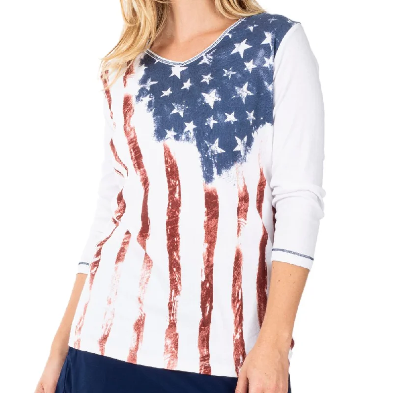 ladies' long sleeve top -Women's Old Glory 3/4 Sleeve Top