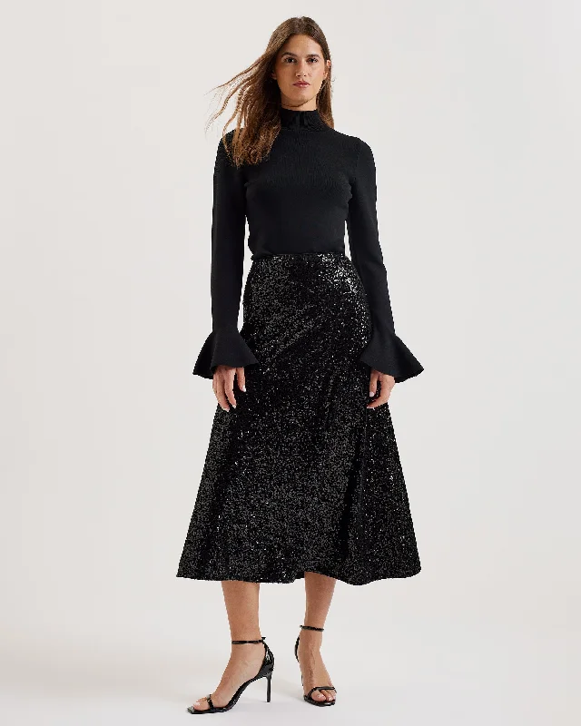 women's outdoor fleece jacket -Lusa Sequin Bias Cut Midi Skirt Black