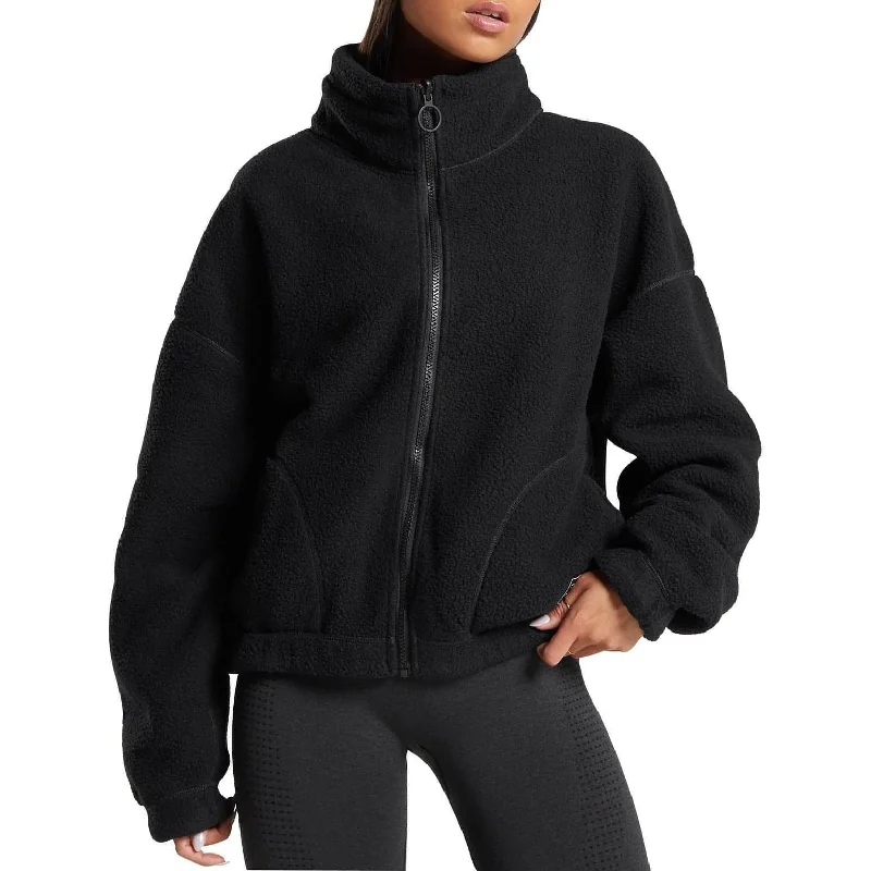 cozy oversized wrap coat for women -Gymshark Sherpa Womens Jacket - Black