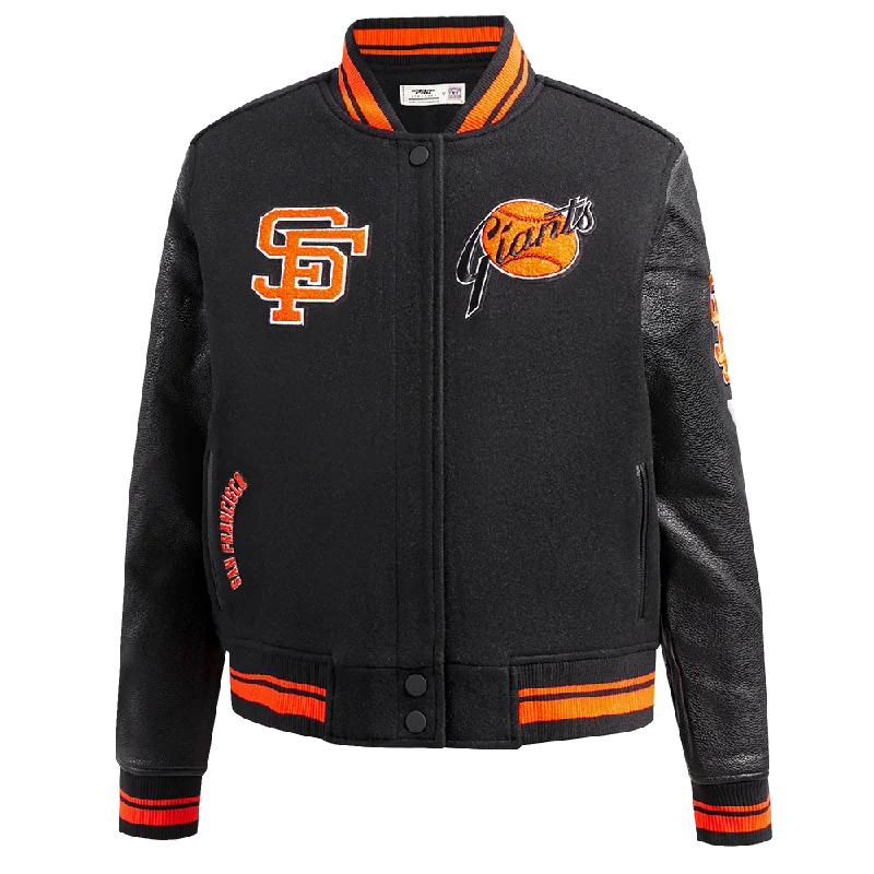 sophisticated evening coat for women -MLB SAN FRANCISCO GIANTS RETRO CLASSIC WOMEN'S RIB WOOL VARSITY JACKET (BLACK/ORANGE)