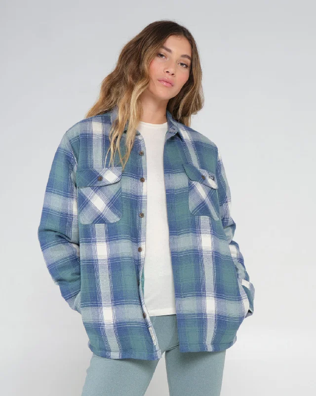 stylish plaid button-up shirt for ladies -Salty Crew Chore Shacket