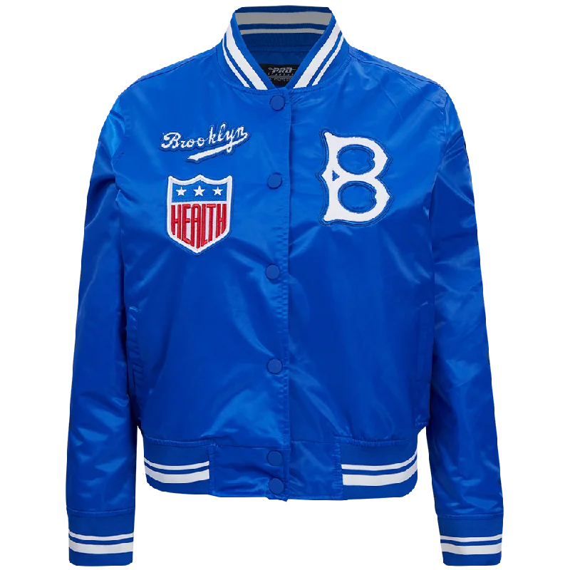 women's elegant cape coat -MLB BROOKLYN DODGERS RETRO CLASSIC WOMEN'S RIB SATIN JACKET (ROYAL BLUE)