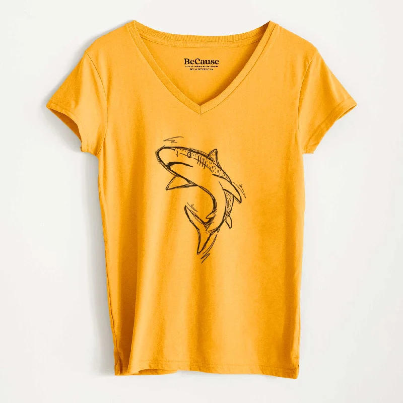 trendy drawstring hem top for ladies -Tiger Shark - Women's 100% Recycled V-neck