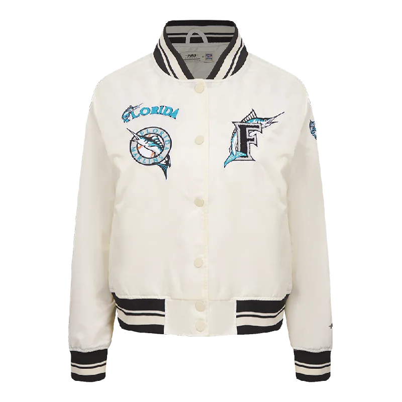 women's lightweight jacket -MLB FLORIDA MARLINS RETRO CLASSIC WOMEN'S RIB SATIN JACKET (EGGSHELL/ BLACK)